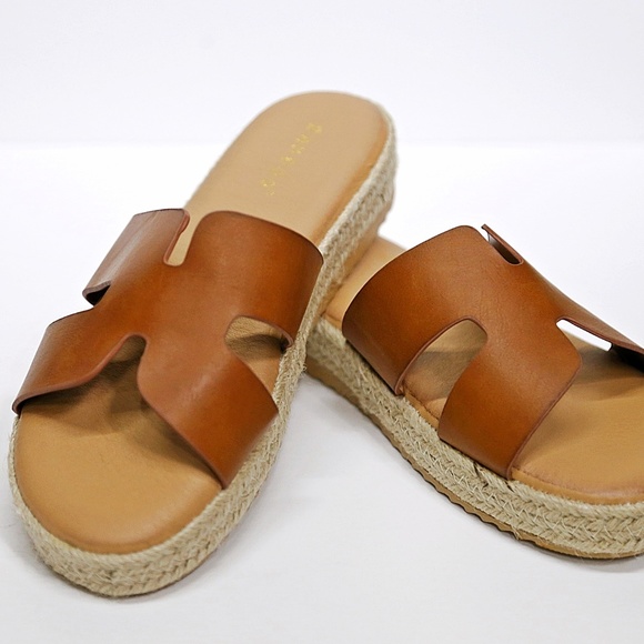 Shoes - New Tan Brown Comfy Sole Sandal Slides Espadrilles